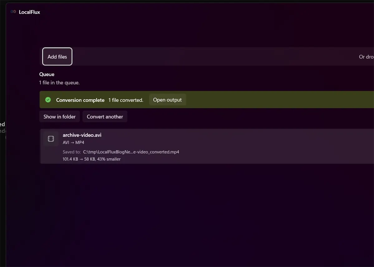 Completed AVI to MP4 conversion