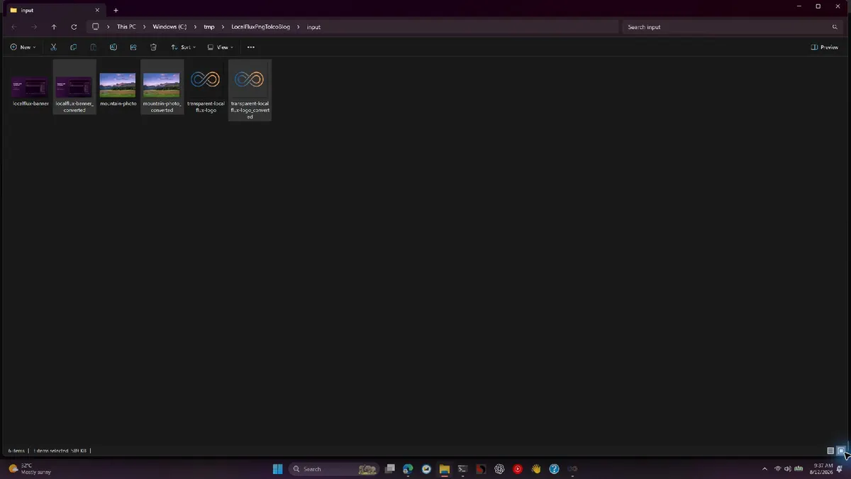 PNG sources and ICO outputs displayed in File Explorer's large-icon view.