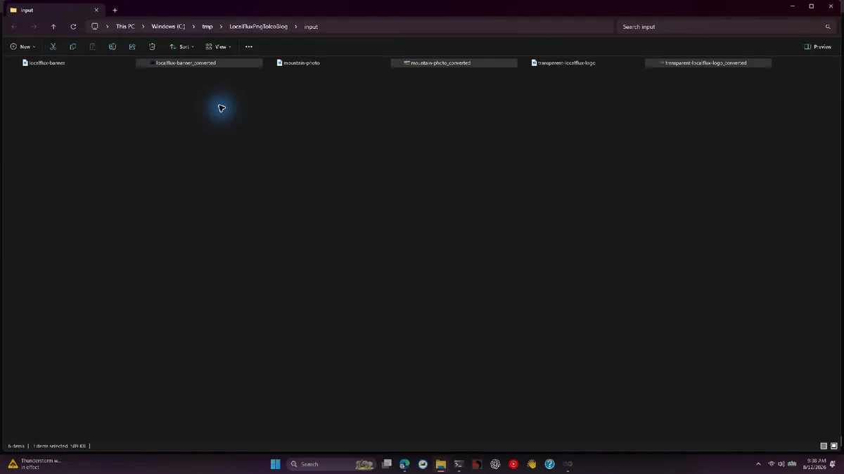 The same PNG and ICO files displayed in File Explorer's small-icon view.