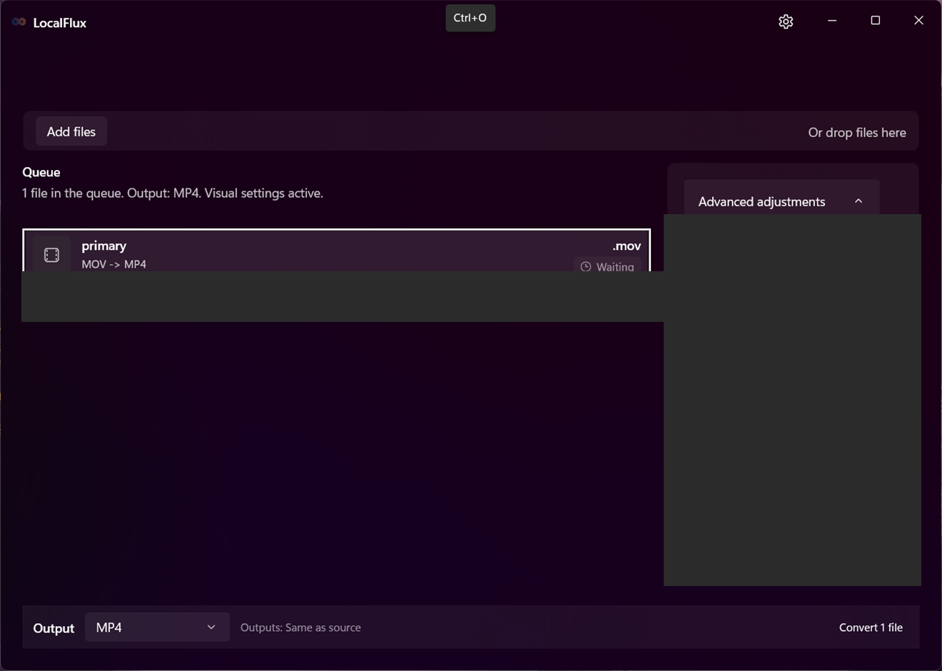 Advanced visual adjustments for a LocalFlux conversion